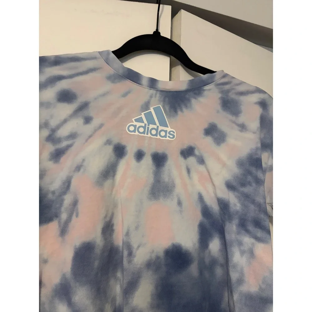 Adidas Kids Girls Tie Dye Crop T Shirt Top Blue Pink White Size M 10 12‎